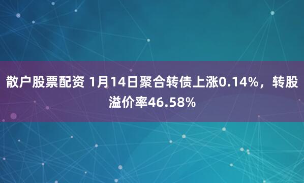 散户股票配资 1月14日聚合转债上涨0.14%,转股溢价率46.58%